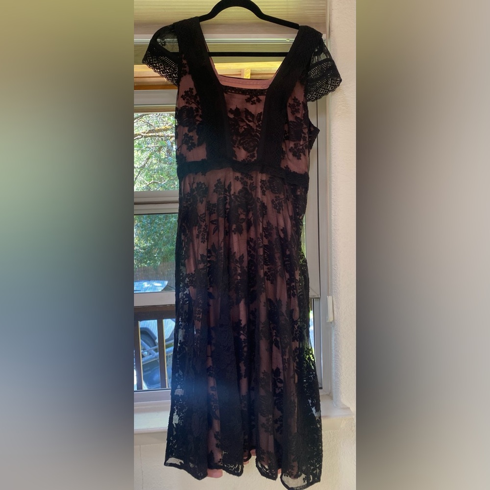 Anthropologie Black Lace Overlay Dress